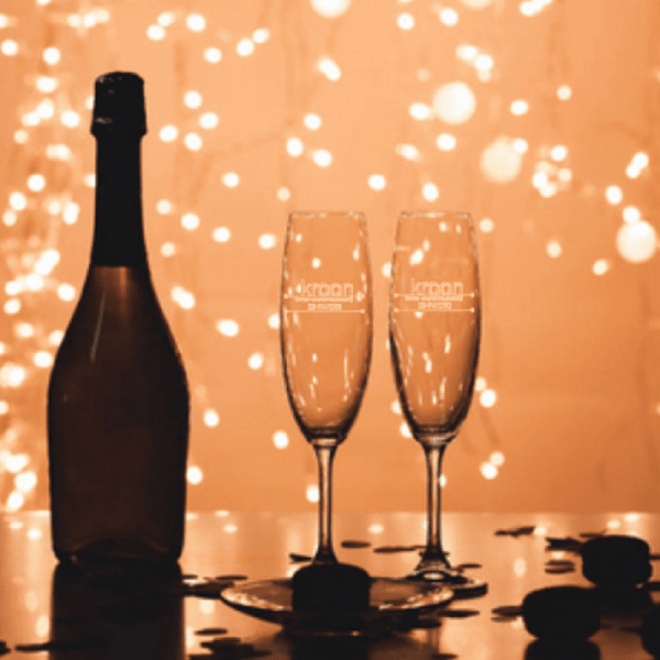Champagneglas met logo FlexMade Glaswerk