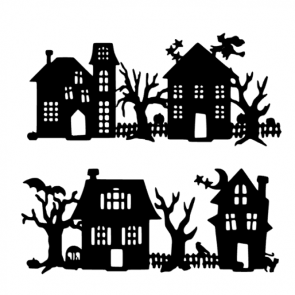Halloween huisjes aan elkaar FlexMade raamdecoratie